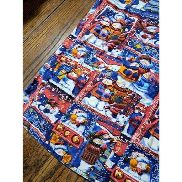 Large S.C.R.U.B.S. Christmas Holiday Winter Snowman Short Sleeve Scrub Top Shirt - Picture 5 of 7